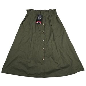 Sacred Threads Women's Olive Green Button Skirt One Size Cotton Midi New